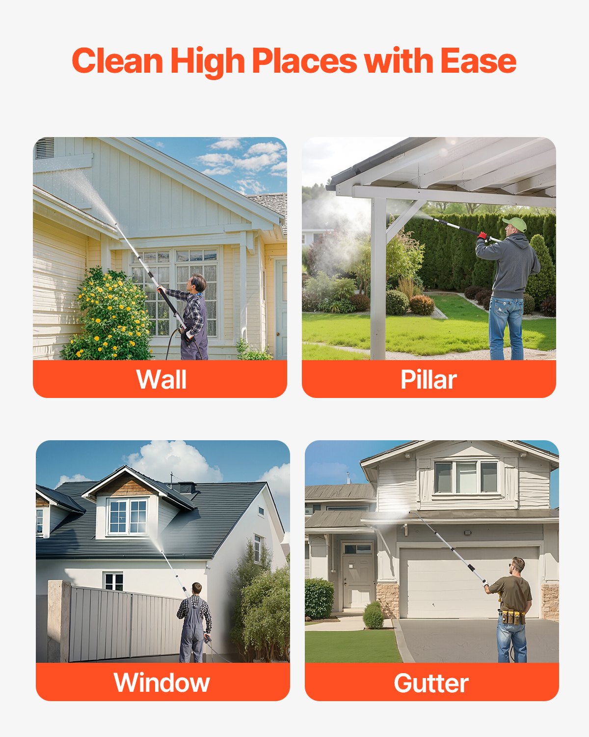 Teleskopisk sprutstav för högtryckstvätt, 7,2 m, 4000 psi, teleskopisk sprutstav med förlängningsrör för högtryckstvätt, hängrännrengörare, svängbar koppling, 7 sprutmunstycken och justerbar stödsele