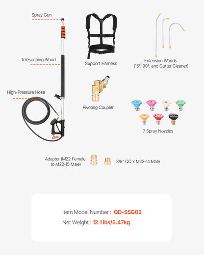 Teleskopisk sprutstav för högtryckstvätt, 7,2 m, 4000 psi, teleskopisk sprutstav med förlängningsrör för högtryckstvätt, hängrännrengörare, svängbar koppling, 7 sprutmunstycken och justerbar stödsele