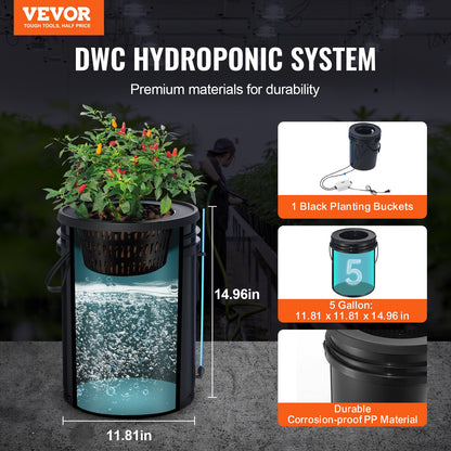 DWC Hydroponics Grow System, Hydroponic Growing System with Top Drip Kit, 5-Gallon Deep Water Culture with Air Pump, Air Stone and Water Level Device for Leafy Vegetables(1 Bucket+Top Drip Kit)