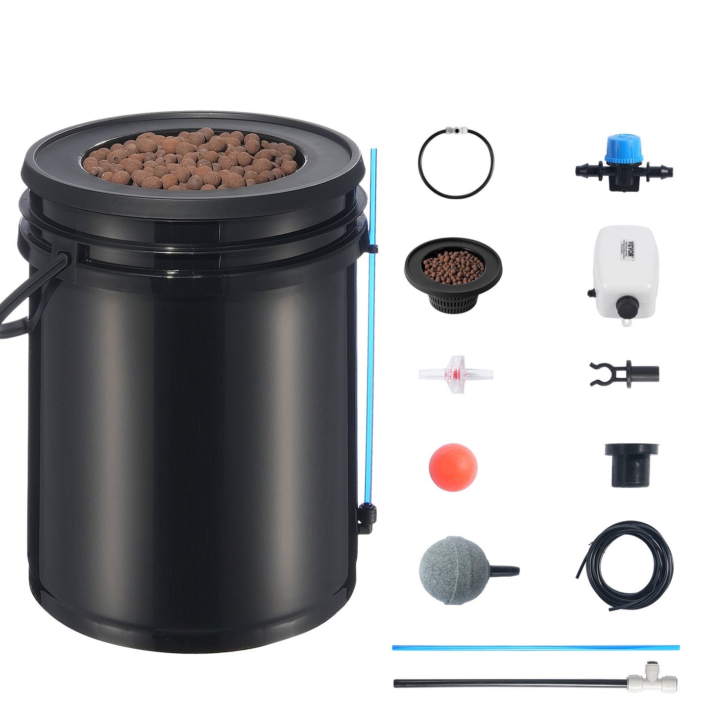 DWC Hydroponics Grow System, Hydroponic Growing System with Top Drip Kit, 5-Gallon Deep Water Culture with Air Pump, Air Stone and Water Level Device for Leafy Vegetables(1 Bucket+Top Drip Kit)