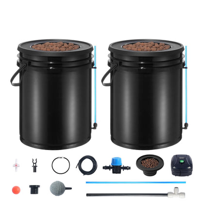 DWC Hydroponics Grow System, Hydroponic Growing System with Top Drip Kit, Deep Water Culture 5-Gallon 2 Buckets, with Air Pump, Air Stones and Water Level Device for Leafy Vegetables
