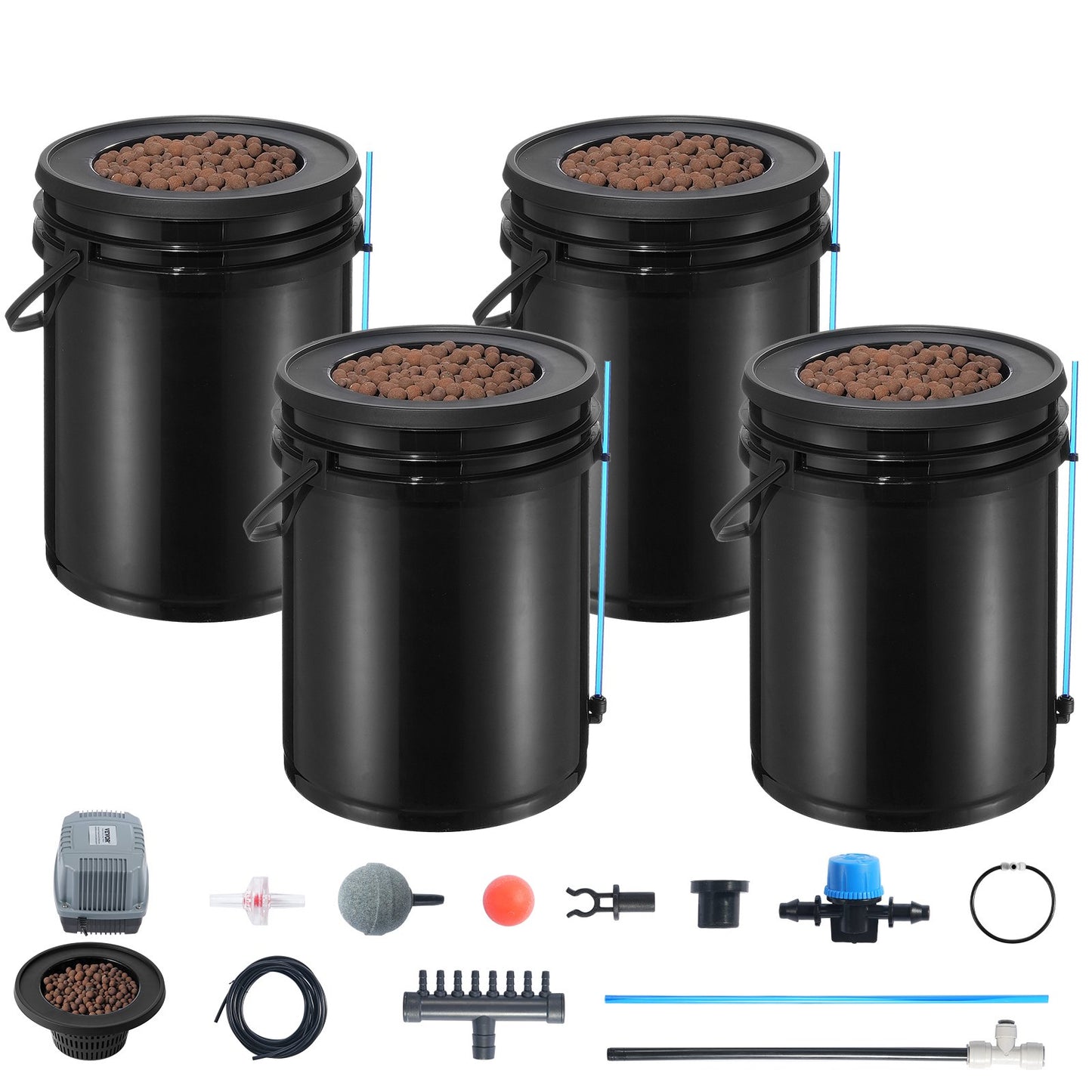DWC Hydroponics Grow System, Hydroponic Growing System with Top Drip Kit, Deep Water Culture 5-Gallon 4 Buckets, with Air Pump, Air Stones and Water Level Device for Leafy Vegetables