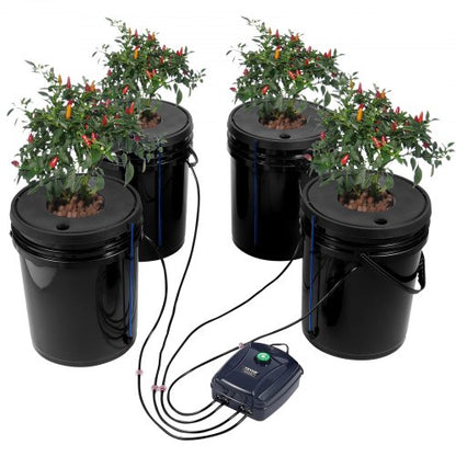 DWC Hydroponics Grow System, Hydroponic Growing System, Deep Water Culture 5-Gallon 4 Buckets, DWC System with Air Pump, Air Stones and Water Level Device for Leafy Vegetables