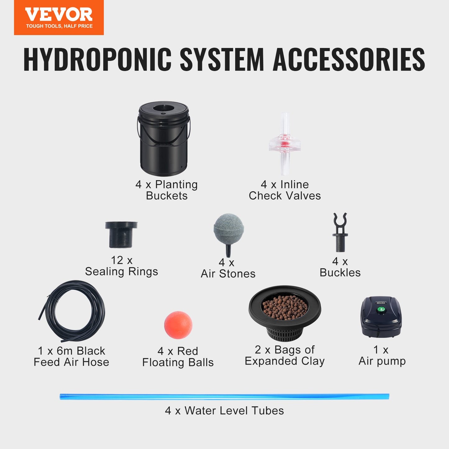 DWC Hydroponics Grow System, Hydroponic Growing System, Deep Water Culture 5-Gallon 4 Buckets, DWC System with Air Pump, Air Stones and Water Level Device for Leafy Vegetables
