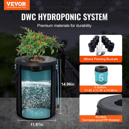 DWC Hydroponics Grow System, Hydroponic Growing System, Deep Water Culture 5-Gallon 8 Buckets, DWC System with Air Pump, Air Stones and Water Level Device for Leafy Vegetables
