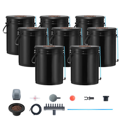 DWC Hydroponics Grow System, Hydroponic Growing System, Deep Water Culture 5-Gallon 8 Buckets, DWC System with Air Pump, Air Stones and Water Level Device for Leafy Vegetables