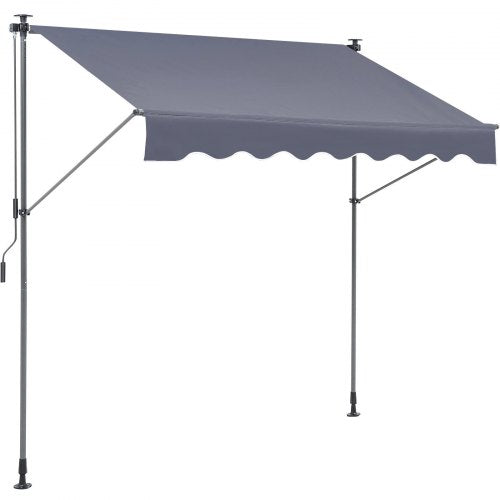 Manual Retractable Awning, 118" Outdoor Retractable Patio Awning Sunshade Shelter, Adjustable Patio Door Window Awning Canopy with 39" Sun Shade Curtain for Backyard, Garden, Balcony