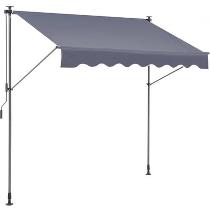 Manual Retractable Awning, 118" Outdoor Retractable Patio Awning Sunshade Shelter, Adjustable Patio Door Window Awning Canopy with 39" Sun Shade Curtain for Backyard, Garden, Balcony