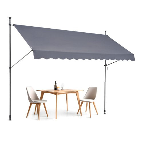 138 x 47" Patio Awning Retractable, Awning Sunshade Shelter with Manual Crank Handle, Outdoor Patio Canopy Sunsetter Deck, Adjustable Height from 86 to 122 in, for Patio/Balcony/Yard, Dark Gray