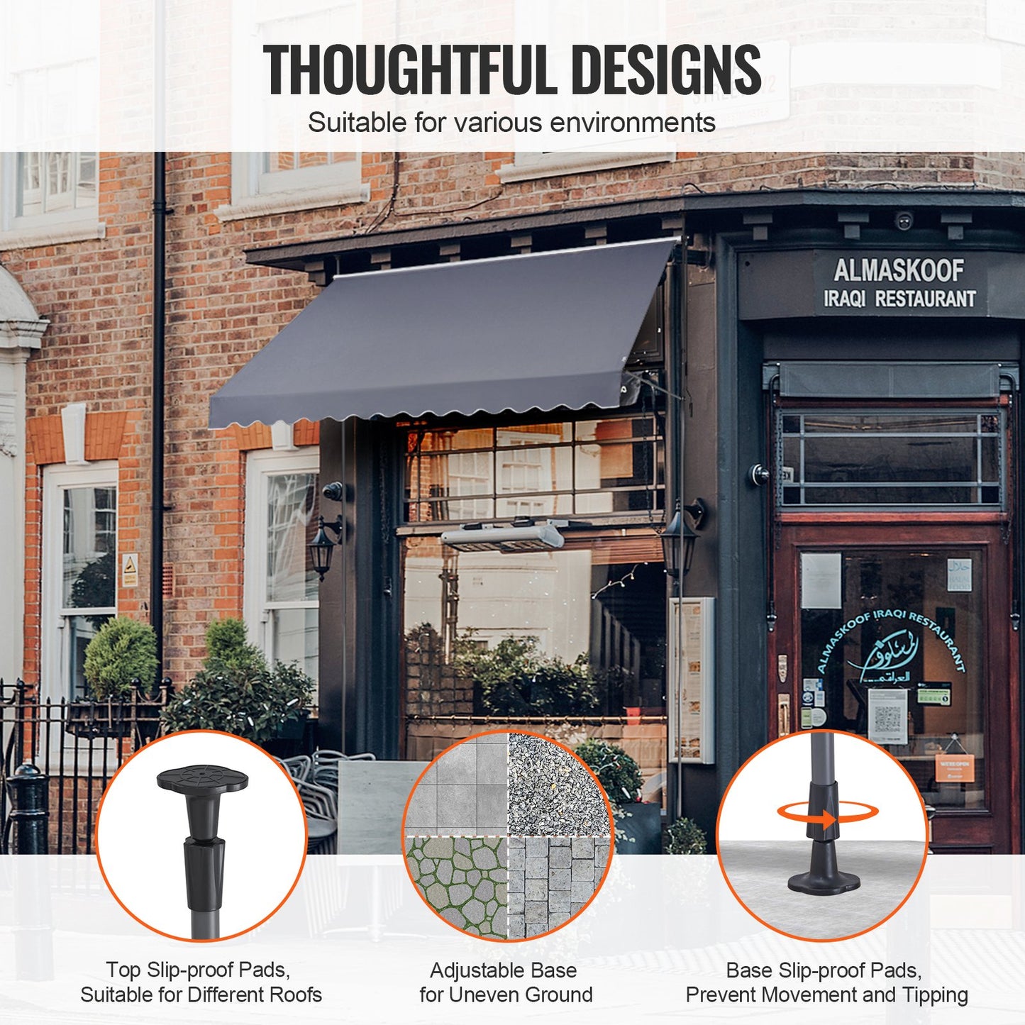 138 x 47" Patio Awning Retractable, Awning Sunshade Shelter with Manual Crank Handle, Outdoor Patio Canopy Sunsetter Deck, Adjustable Height from 86 to 122 in, for Patio/Balcony/Yard, Dark Gray