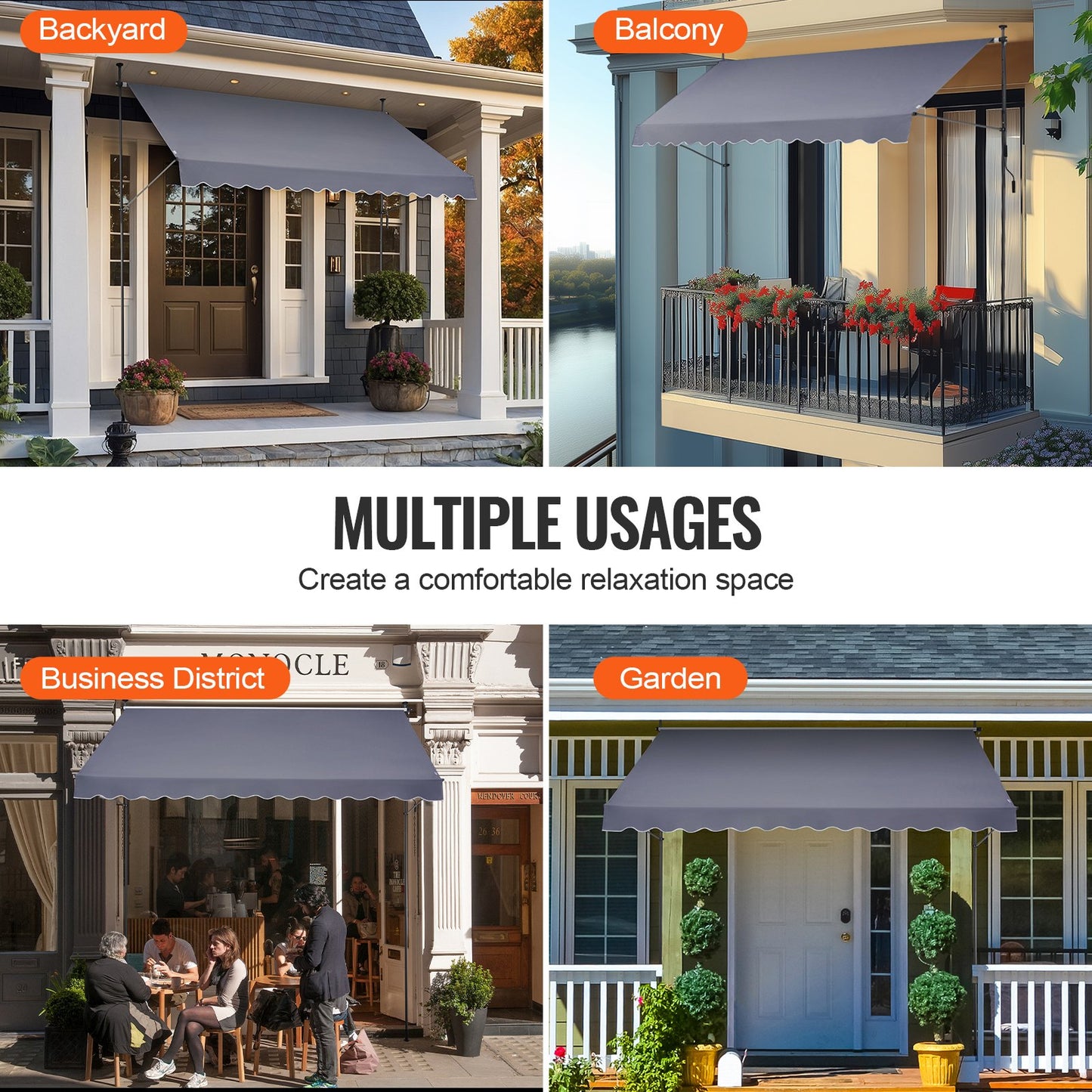 138 x 47" Patio Awning Retractable, Awning Sunshade Shelter with Manual Crank Handle, Outdoor Patio Canopy Sunsetter Deck, Adjustable Height from 86 to 122 in, for Patio/Balcony/Yard, Dark Gray