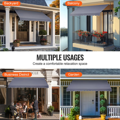 138 x 47" Patio Awning Retractable, Awning Sunshade Shelter with Manual Crank Handle, Outdoor Patio Canopy Sunsetter Deck, Adjustable Height from 86 to 122 in, for Patio/Balcony/Yard, Dark Gray