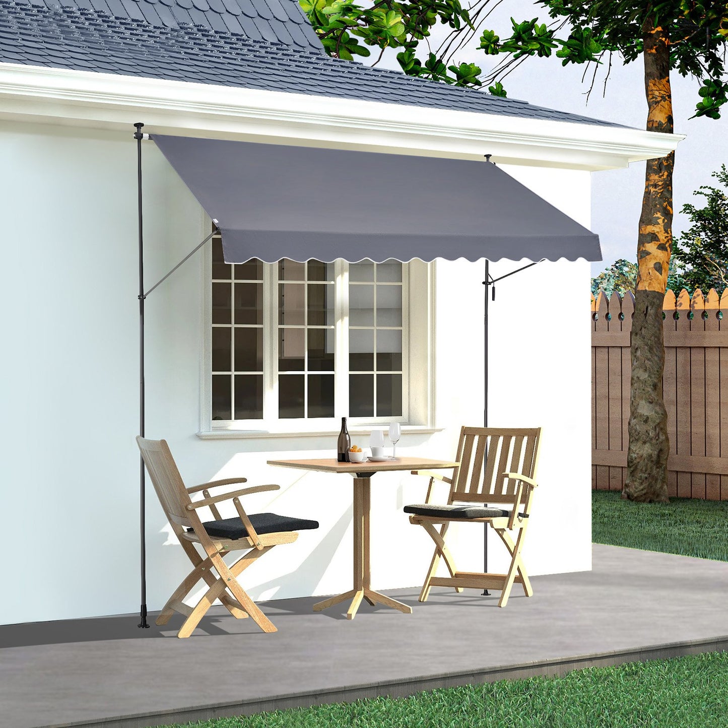 138 x 47" Patio Awning Retractable, Awning Sunshade Shelter with Manual Crank Handle, Outdoor Patio Canopy Sunsetter Deck, Adjustable Height from 86 to 122 in, for Patio/Balcony/Yard, Dark Gray