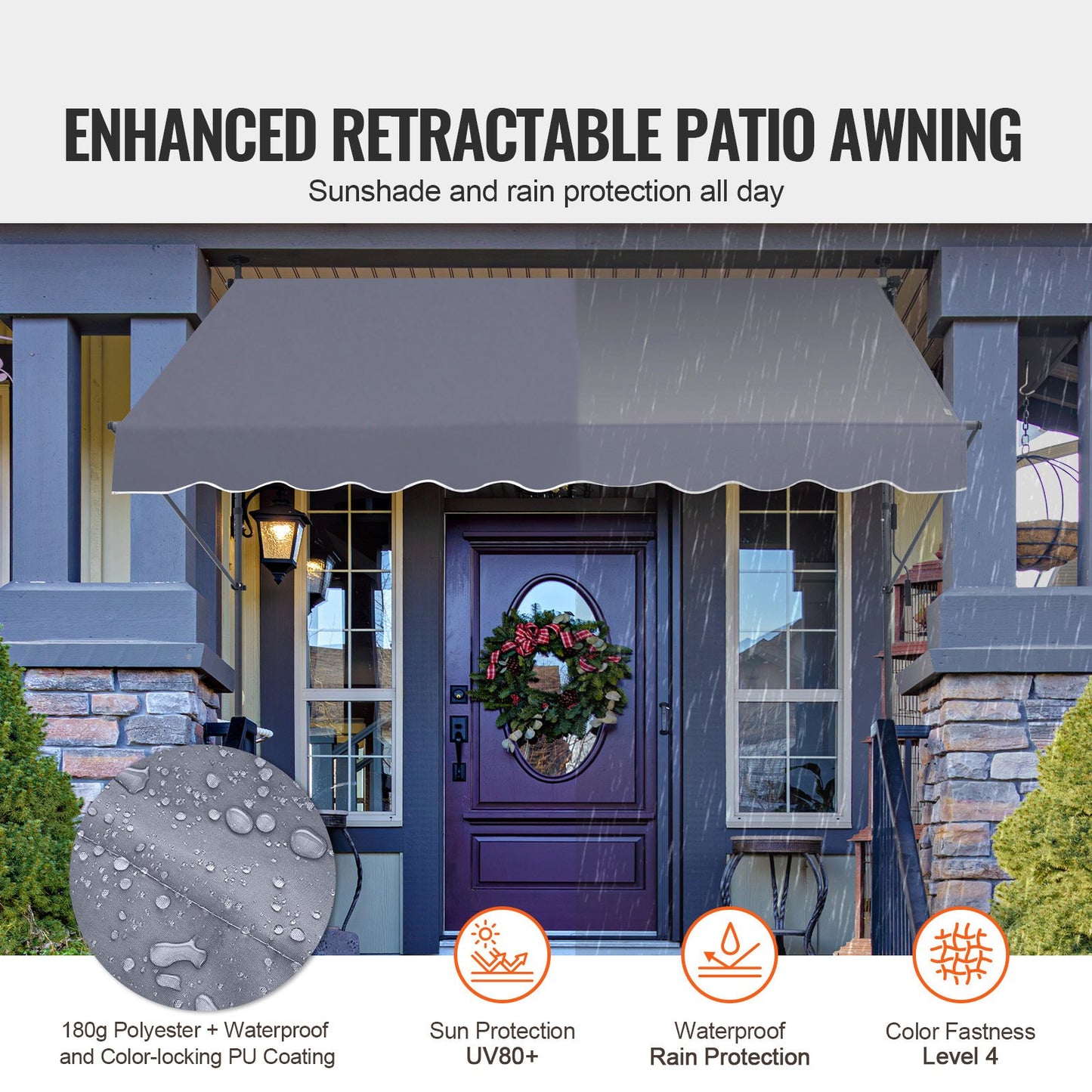 98 x 47" Patio Awning Retractable, Awning Sunshade Shelter with Manual Crank Handle, Outdoor Patio Canopy Sunsetter Deck, Adjustable Height from 86 to 122 in, for Patio/Balcony/Yard, Dark Gray