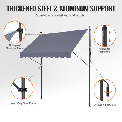 98 x 47" Patio Awning Retractable, Awning Sunshade Shelter with Manual Crank Handle, Outdoor Patio Canopy Sunsetter Deck, Adjustable Height from 86 to 122 in, for Patio/Balcony/Yard, Dark Gray