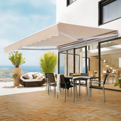 Manual Retractable Awning, 10 x 8 ft Outdoor Patio Awning Retractable Sun Shade, Water-Resistant Polyester Patio Door Window Awning Sunshade Shelter with Crank Handle for Backyard, Balcony