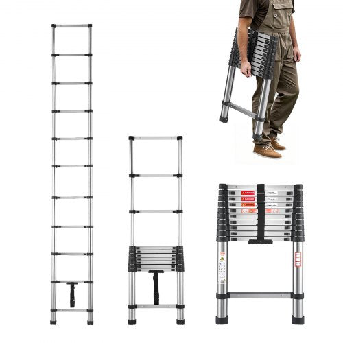 Telescoping Ladder, 3140mm Stainless Steel Lightweight Extension Ladder, Multi-Button Retraction Collapsible Ladders, 150 kg Capacity & Non-Slip Feet, Portable 11-Step Ladders for Home RV Loft
