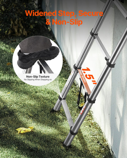 Telescoping Ladder, 2540mm Stainless Steel Lightweight Extension Ladder, Multi-Button Retraction Collapsible Ladders, 150 kg Capacity & Non-Slip Feet, Portable 9-Step Ladders for Home RV Loft