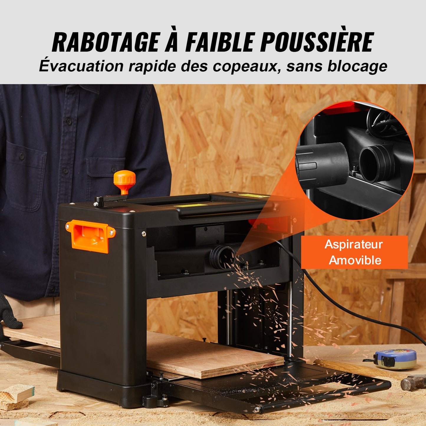 Thickness Planer, Two Speed, 33 cm Width Worktable Benchtop Planer, Three-Blade, 15-Amp 2000W Powerful Motor, 30.5 cm Extended Infeeding Table, Low Noise for both hard & soft wood material removal