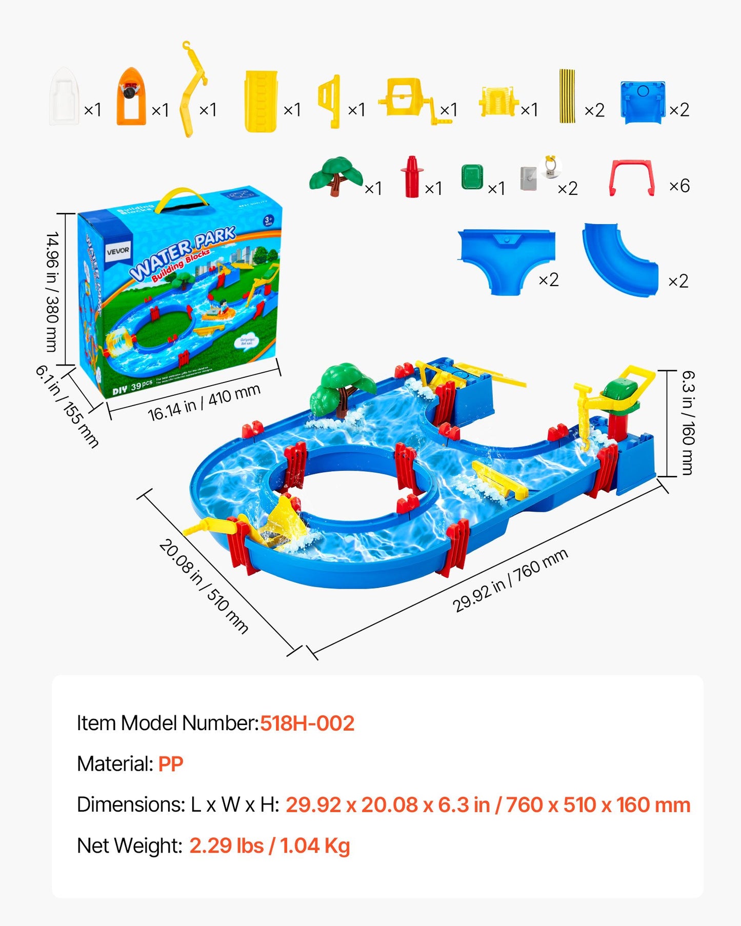 Water Table for Toddlers, Kids Activity Play Waterway, Outdoor Summer Water Park Playset with 39PCS Accessories for Backyard Lawn Beach, Activity Sensory Play Table for 3+ Years Boys Girls