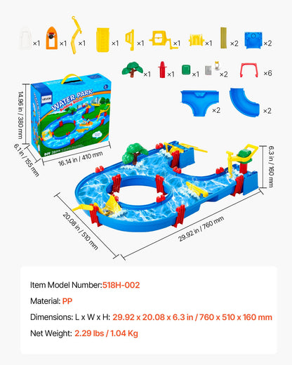 Water Table for Toddlers, Kids Activity Play Waterway, Outdoor Summer Water Park Playset with 39PCS Accessories for Backyard Lawn Beach, Activity Sensory Play Table for 3+ Years Boys Girls