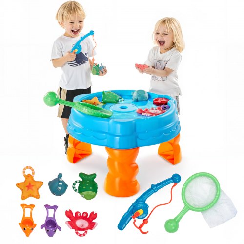 Water Table for Toddlers, Kids Activity Sensory Table, Fish 'n Splash Water Playset with 9PCS Toy Accessories, Summer Water Activity Table with Fishing Game Set for 3+ Years Boys Girls