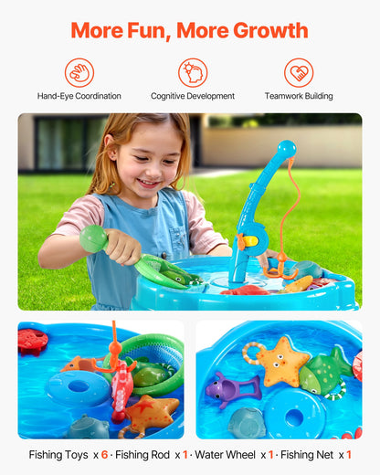 Water Table for Toddlers, Kids Activity Sensory Table, Fish 'n Splash Water Playset with 9PCS Toy Accessories, Summer Water Activity Table with Fishing Game Set for 3+ Years Boys Girls