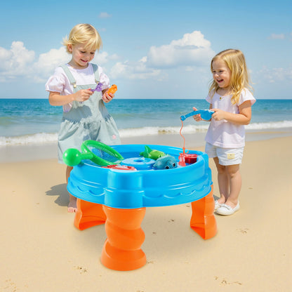 Water Table for Toddlers, Kids Activity Sensory Table, Fish 'n Splash Water Playset with 9PCS Toy Accessories, Summer Water Activity Table with Fishing Game Set for 3+ Years Boys Girls
