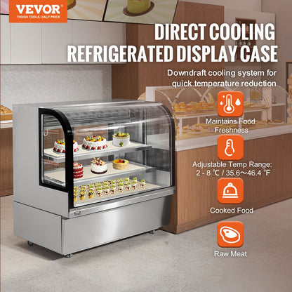 Refrigerated Display Case, 18 Cu.Ft./505L Large Pastry Display Case, 2-Tier Commercial Display Refrigerator with LED Lighting, Downdraft Cooling, Movable with Casters, for Bakery