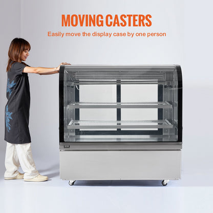 Refrigerated Display Case, 18 Cu.Ft./505L Large Pastry Display Case, 2-Tier Commercial Display Refrigerator with LED Lighting, Downdraft Cooling, Movable with Casters, for Bakery
