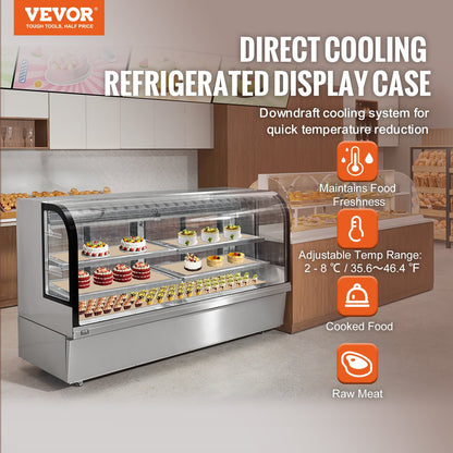 Refrigerated Display Case, 32 Cu.Ft./901L Large Pastry Display Case, 4-Tier Commercial Display Refrigerator with LED Lighting, Downdraft Cooling, Movable with Casters, for Bakery