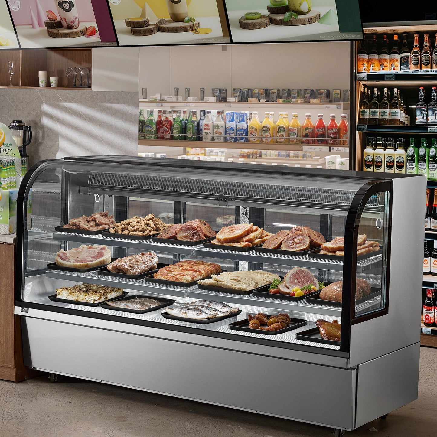 Refrigerated Display Case, 32 Cu.Ft./901L Large Pastry Display Case, 4-Tier Commercial Display Refrigerator with LED Lighting, Downdraft Cooling, Movable with Casters, for Bakery