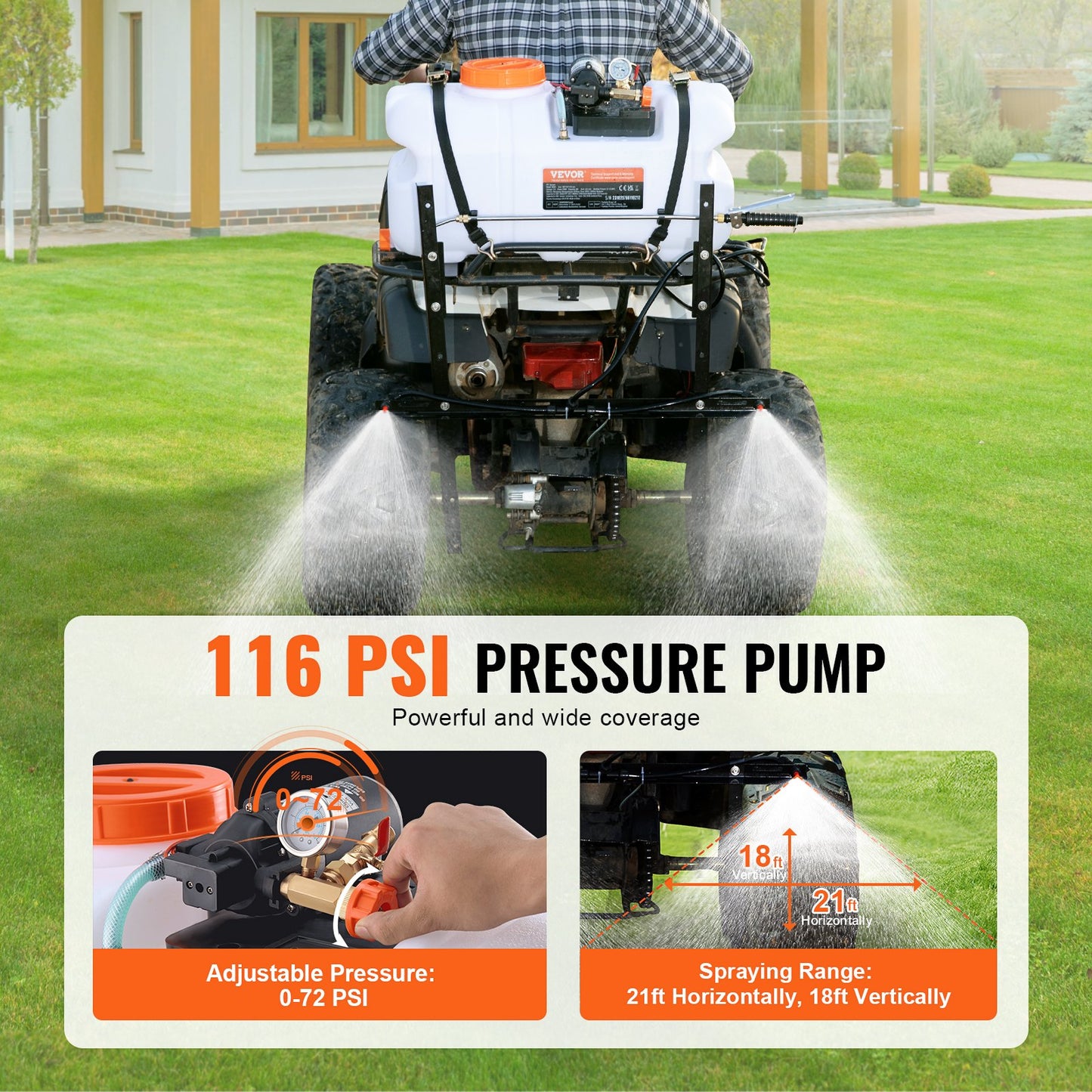 ATV Spot Sprayer, 15.9 Gal/60 L ATV/UTV Broadcast Sprayer with A Nozzle Boom, 12 V Pump Weed Sprayer with Water Tank, 1.9 GPM Flow Rate, Adjustable 0-72 PSI, 20FT Hose, White
