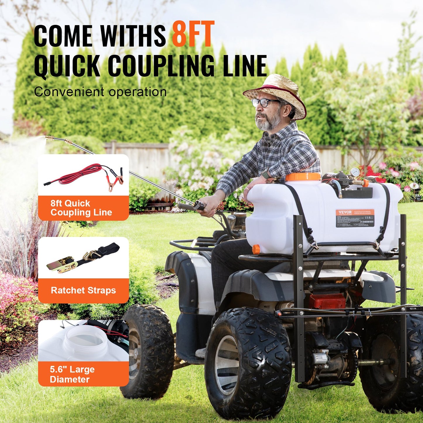 ATV Spot Sprayer, 15.9 Gal/60 L ATV/UTV Broadcast Sprayer with A Nozzle Boom, 12 V Pump Weed Sprayer with Water Tank, 1.9 GPM Flow Rate, Adjustable 0-72 PSI, 20FT Hose, White