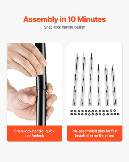 Rolling Lawn Aerator, 18-inch Heavy-Duty Manual Rolling Aerator Lawn with Detachable Handle and 27 Iron Spikes, Rolling Lawn Aeration Tool for Garden Patio Yard Compacted Soils and Lawns, Black