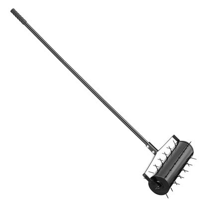 Rolling Lawn Aerator, 21-inch Heavy-Duty Manual Rolling Aerator Lawn with Detachable Handle and 33 Iron Spikes, Rolling Lawn Aeration Tool for Garden Patio Yard Compacted Soils and Lawns, Black