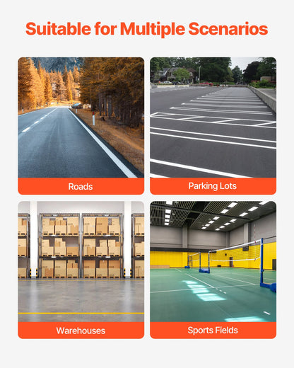 Striping Line Marking Machine, 610 x 330 x 900 mm, 4-Wheel, Heavy Duty Striping Line Machine with 56-102 mm Adjustable Width, Make Clear Edge Line for Roads, Parking Lots, Sports Field, Yellow