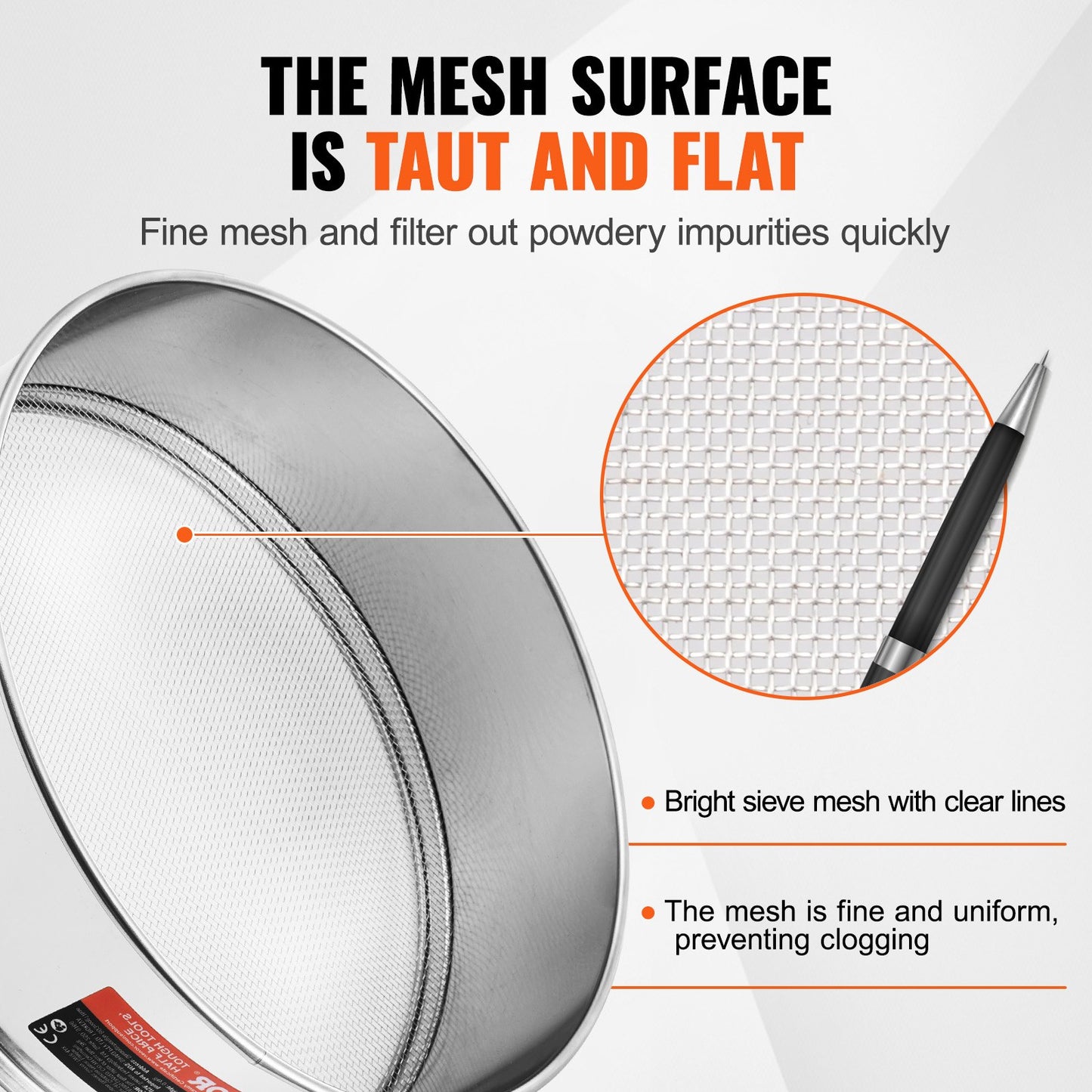 Flour Sieve Fine Mesh, 10 Mesh Flour Sifter, 304 Stainless Steel Fine Mesh Sifter Food-grade, Dia. 12.6" Fine Mesh Strainers for Baking, 5 Sizes Mesh hole for Mungbean, Rice, Flour, Pearl Powder