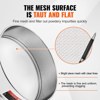 Flour Sieve Fine Mesh, 10 Mesh Flour Sifter, 304 Stainless Steel Fine Mesh Sifter Food-grade, Dia. 12.6" Fine Mesh Strainers for Baking, 5 Sizes Mesh hole for Mungbean, Rice, Flour, Pearl Powder