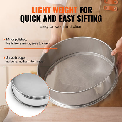 Flour Sieve Fine Mesh, 80 Mesh Flour Sifter, 304 Stainless Steel Fine Mesh Sifter Food-grade, Dia. 12.6" Fine Mesh Strainers for Baking, 5 Sizes Mesh hole for Mungbean, Rice, Flour, Pearl Powder