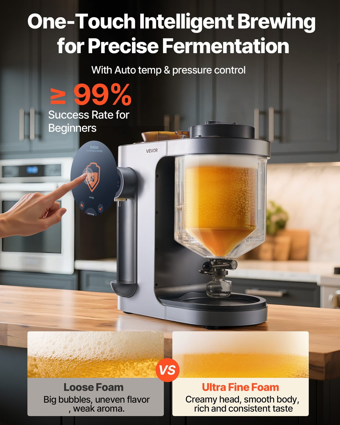 Automatic Home Beer Brewer, 13L All-in-One Home Brew Machine, 1500W Power Electric Beer Brewing Machine with Mash Boil Device, 304 Stainless Steel Inner Tank, Auto Temp & Pressure Control