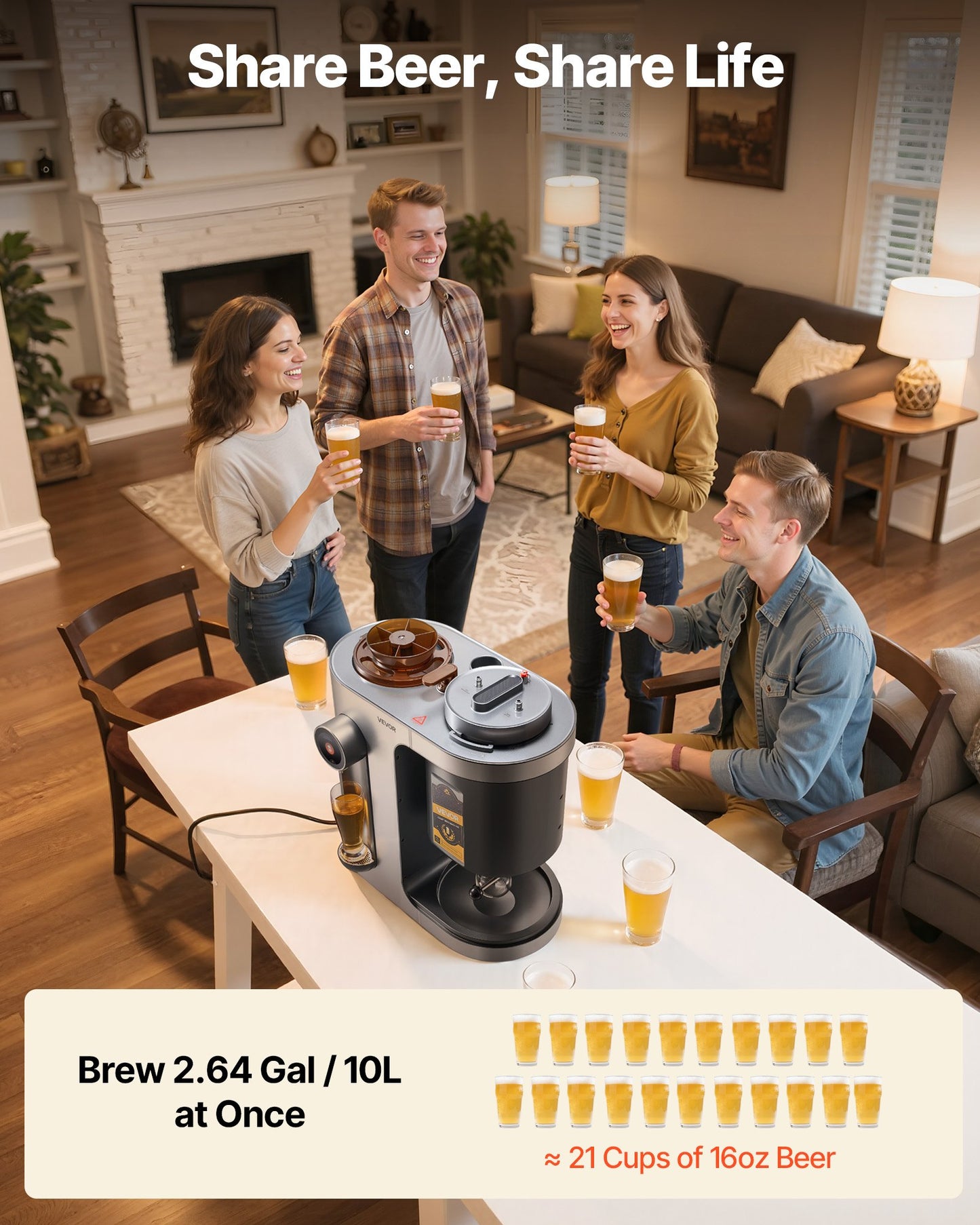 Automatic Home Beer Brewer, 13L All-in-One Home Brew Machine, 1500W Power Electric Beer Brewing Machine with Mash Boil Device, 304 Stainless Steel Inner Tank, Auto Temp & Pressure Control