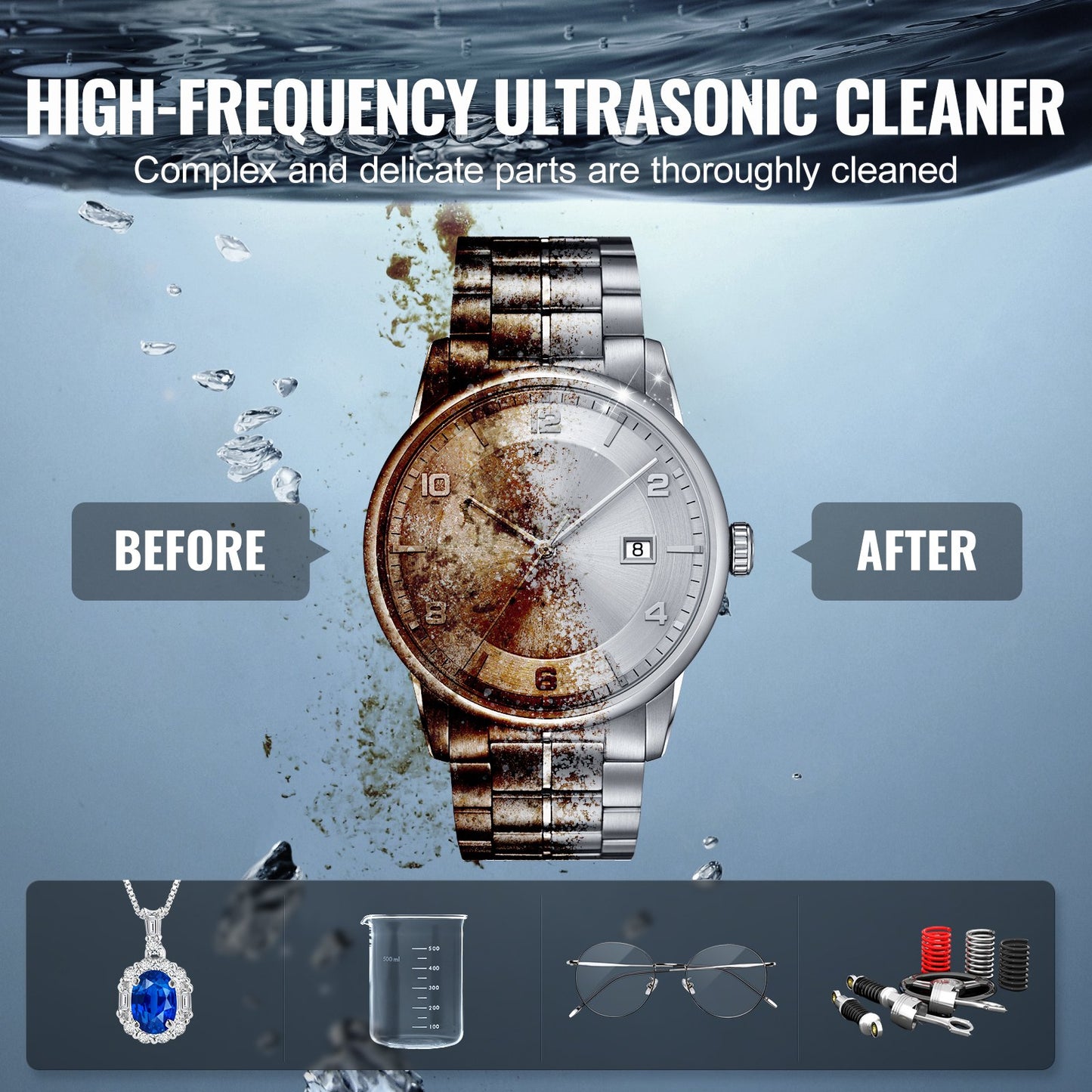 Ultrasonic Cleaner, 1.3L Professional 50W Cleaning Machine with Timer & Heater, 40kHz Digital Ultrasonic Cleaner with Basket for Watch Glasses Jewelry Retainer Industrial Parts Tools