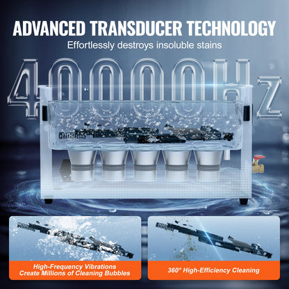 10L ultraljudsvapenrengöring, 300W professionell ultraljudsrengöringsmaskin med timer och värmare, 40kHz digital ultraljudsrengöring med korg för vapendelar, kulor, militära förnödenheter