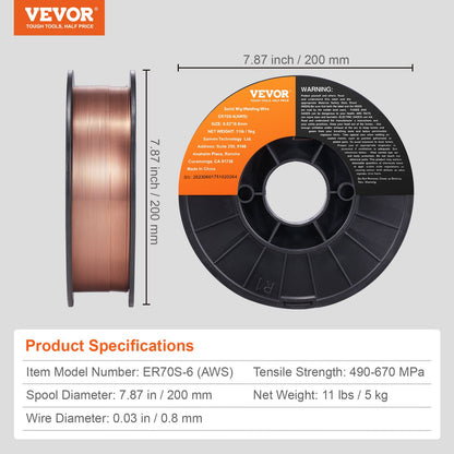 Solid MIG Welding Wire, ER70S-6 0.8mm 5.0kg with Low Splatter and High Levels of Deoxidizers for All Position Gas Welding