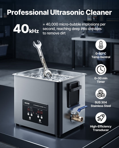 10L ultraljudsrengöring, professionell ultraljudsrengöringsmaskin med rengöringskorg och digital display, 180W rostfritt stål 40kHz rengöringsmaskin för klockor, rakhyvlar, smycken, mynt och mer