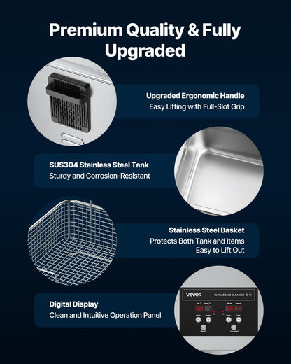 10L ultraljudsrengöring, professionell ultraljudsrengöringsmaskin med rengöringskorg och digital display, 180W rostfritt stål 40kHz rengöringsmaskin för klockor, rakhyvlar, smycken, mynt och mer