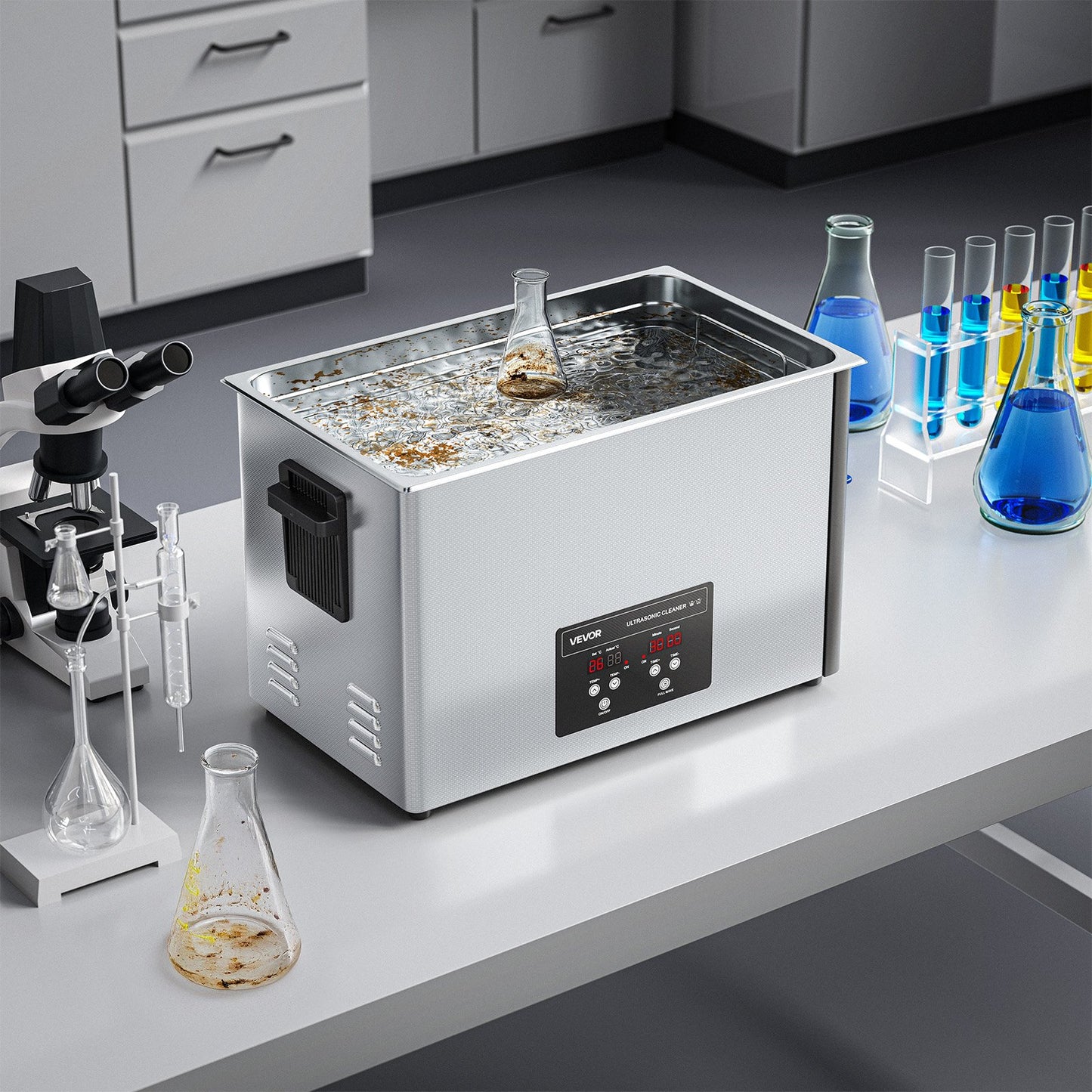 30L Ultrasonic Cleaner, Professional Ultrasonic Cleaner Machine with Cleaning Basket & Digital Display, 480W Stainless Steel 40kHz Industrial Cleaning Machine for Parts, Carburetors, Instruments