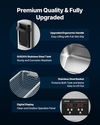 6L Ultrasonic Cleaner, Professional Ultrasonic Cleaner Machine with Cleaning Basket & Digital Display, 120W Stainless Steel 40kHz Cleaning Machine for Watches, Razors, Jewelry, Coins and More