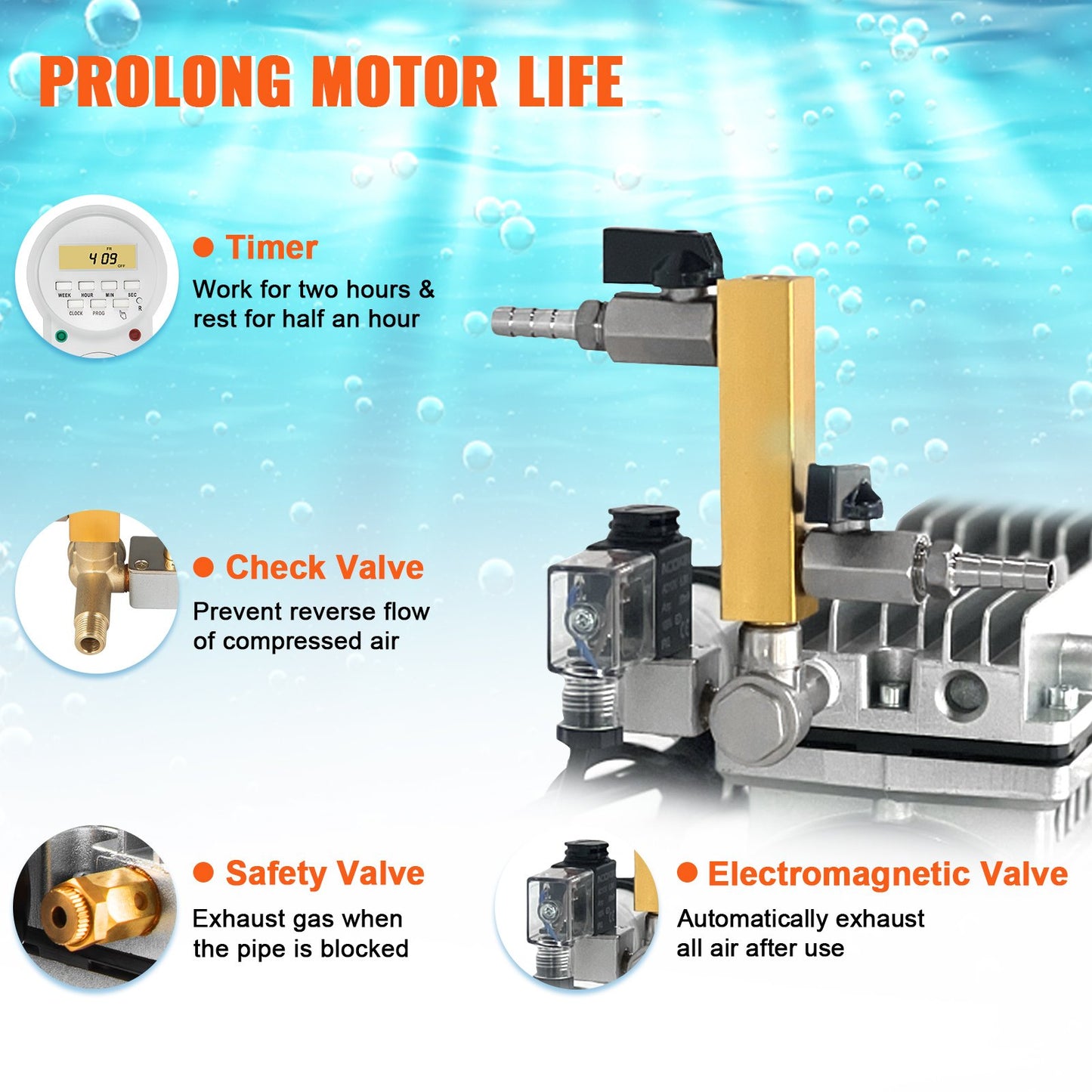 Pond Aerator Lake Pond Aeration Kit 3/4 HP w/ 2x 3048 cm Tubes 2x 20 cm Diffusers